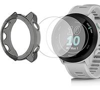 SkyBand TPU Silicone Coque + 2 *TPU Protection Compatible pour Montres connectées Garmin Forerunner 55 (Noir Coque + 2 *TPU Protection)