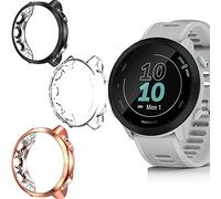 SkyBand TPU Silicone Coque Contient Un Protecteur d'écran Compatible pour Montres connectées Garmin Forerunner 55 (Transparent+Noir+Rosegold)