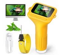 SKYBASIC Microscope Numérique pour Enfants avec Écran IPS 2.0 Pouces, Rechargeable, Grossissement 1000x, 8 Lumières LED, pour Enfants de 3 à 8 Ans（Jaune）