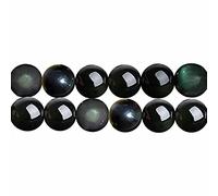 SKYBEADS Perles en Obsidienne Rainbow Noire Rondes 8mm Naturelles Pierres Semi Précieuses pour Bijoux Longueur 38cm environ 46 pcs