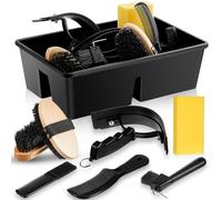 Skybooly Lot de 8 kits de toilettage pour chevaux comprenant une boîte de toilettage pour cheval, une brosse pour le visage, le corps, un grattoir à sueur, un cure-sabot avec brosse, un peigne à