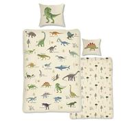 SkyBrands Dino Parure de lit 2 pièces en coton pour enfant Motif dinosaures 135 x 200 cm + sac