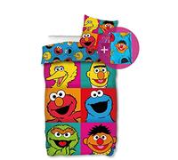 SkyBrands Ernie und Bert Parure de lit 2 pièces en coton pour enfant Motif rue Sésame 135 x 200 cm et 80 x 80 cm Avec housse de couette et 1 taie d'oreiller