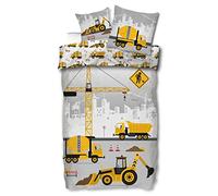 SkyBrands Parure de lit 100 x 135 cm pour garçon - Housse de coussin 40 x 60 cm - En coton - Motif tracteur, pelleteuse, chantier de construction