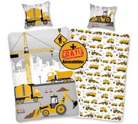 SkyBrands Parure de lit pour enfant garçon Motif pelleteuse 135 x 200 cm [coton] 80 x 80 cm Housse de couette 135 x 200 cm Motif voiture