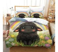 SkyClouf Cartoon Agneau Fabrichation 3D Linge De Lit Ensemble De Couettes Cartoon Agneau Housse De Lit Fibre Ultrafine Encased with Zipper Doux Et Lavable Double（200x200cm）