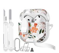 Skyconser avec verrou de sécurité pour Apple AirPods 4, étui Transparent à | Coque transparente à motif floral mignon pour Airpods 4e génération, coque rigide intégrale avec porte-clés et kit de