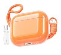 Skyconser Étui pour AirPods 4 2024 avec cordon et kit de nettoyage, orange | Coque rigide fine double couche avec porte-clés doré pour femme et fille, design en deux pièces, résistant aux chocs