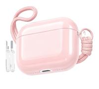 Skyconser Étui pour AirPods 4 2024 avec cordon et kit de nettoyage, rose | Coque rigide fine double couche avec porte-clés doré pour femme et fille, design en deux pièces, résistant aux chocs