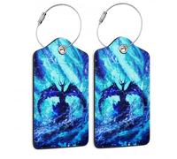SKYDAWNY Lot de 2 étiquettes à bagages en cuir pour valise, motif dragon bleu lumineux, étiquette de voyage, de croisière, pour sac à bagages, sac à bagages avec protection de l'intimité, étiquette