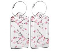 SKYDAWNY Lot de 2 étiquettes de bagage en cuir pour homme et femme, cerisier japonais en fleurs, étiquettes d'identification pour sac de voyage avec couverture de confidentialité, étiquette nom,