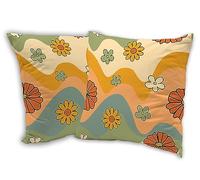 SKYDAWNY Lot de 2 housses de coussin décoratives carrées colorées avec vagues des années 70 pour maison, lit, canapé, salon, ferme, extérieur - 45,7 x 45,7 cm