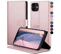 SkyDuck Coque pour iPhone 12/12Pro 6.1"[Fentes Cartes][RFID Blocage] Coque pour iPhone 12 6.1" avec 1 Verre Trempé Fentes pour Cartes Etui Housse en Cuir PU,Coque pour iPhone 12 Pro,Or Rose