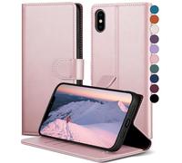 SkyDuck Coque pour iPhone X/XS 5.8"[Fentes Cartes][RFID Blocage] Coque pour iPhone X 5.8" avec 1 Verre Trempé Fentes pour Cartes Etui Housse en Cuir PU,Coque pour iPhone XS,Or Rose