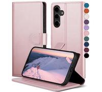 SkyDuck Coque pour Samsung Galaxy A34 5G[Fentes Cartes][RFID Blocage] Coque pour Samsung Galaxy A34 5G avec 1 Verre Trempé Fentes pour Cartes Etui Housse en Cuir PU,Coque pour Samsung A34,Or Rose