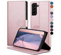 SkyDuck Coque pour Samsung Galaxy S21 FE[Fentes Cartes][RFID Blocage] Coque pour Samsung Galaxy S21 FE avec 1 Verre Trempé Fentes pour Cartes Etui Housse en Cuir PU,Coque pour Samsung S21 FE,Or Rose