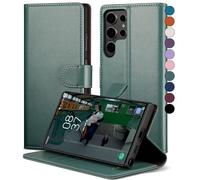 SkyDuck Coque pour Samsung Galaxy S24 Ultra [Fentes Cartes] [RFID Blocage] - Étui Housse en Cuir PU avec Verre Trempé - Vert Clair