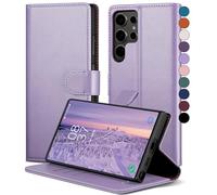 SkyDuck Samsung Galaxy S23 Ultra Coque en Cuir PU avec Fentes pour Cartes RFID Blocage, Verre Trempé, Etui Housse Lilas Violet