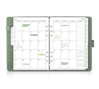 SKYDUE Calendrier classeur à anneaux A5, rechargeable, format A5, de mars 2026 à juin 2027, agenda 2026, parfait pour les étudiants et les professionnels, vert olive