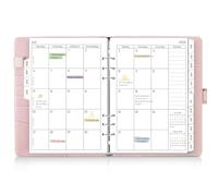 SKYDUE Calendrier classeur à anneaux A5, rechargeable, format A5, de mars 2026 à juin 2027, agenda 2026, parfait pour les étudiants et les professionnels, rose