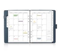 SKYDUE Calendrier classeur à anneaux A5, rechargeable, format A5, de mars 2026 à juin 2027, agenda 2026, parfait pour les étudiants et les professionnels, bleu foncé