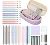 SKYDUE Lot de 44 crayons esthétiques avec grande capacité, 12 surligneurs pastel, 11 stylos gel, 6 porte-mines, pour l'école, l'esthétique, l'école astique (violet)