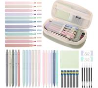 SKYDUE Lot de 44 crayons esthétiques avec grande capacité, 12 surligneurs pastel, 11 stylos gel, 6 porte-mines, pour l'école, l'esthétique, le stuff Astatic School Stuff (vert)