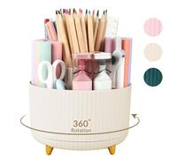 SKYDUE Organiseur de bureau rotatif à 360° en plastique avec 5 emplacements, pot à crayons à double usage pour bureau, école, maison