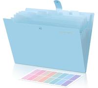 SKYDUE Porte-documents A4 avec 8 compartiments, trieur A4 avec étiquettes, système de classeur portable, pour la maison, le bureau, l'école et les voyages (bleu clair)