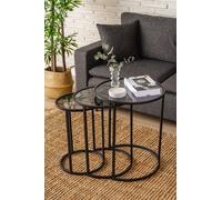 Skye Decor, Alya - Black, tables d'appoint, table gigogne (3 pièces), noir, verre, 50 x 58 x 50 cm