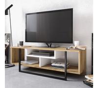 Skye Decor, Asal (120) - Oak, White, Black, Table de télévision, blanc, 100 % PANNEAUX DE SPANCE REVÊTUS DE MÉLAMINE, 119,4 x 35,2 x 40,2 cm