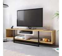Skye Decor, Asal (150) - Oak, White, Black, Table de télévision, blanc, 100 % PANNEAUX DE SPANCE REVÊTUS DE MÉLAMINE, 149,4 x 35,2 x 40,2 cm