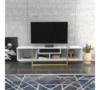 Skye Decor, Asal 150 - White, Gold, Table de télévision, blanc, 100 % PANNEAUX DE SPANCE REVÊTUS DE MÉLAMINE, 150 x 35,2 x 40 cm