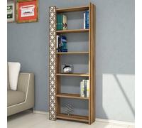 Skye Decor, City - Walnut, Cream, bibliothèque, noyer, 100 % PANNEAUX ESPAGNOLS MELAMINÉS, 64,6 x 24,2 x 170 cm