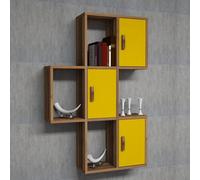 Skye Decor, Flora - Walnut, Yellow, étagère murale, noyer, 100 % PANNEAUX ESPAGNOLS REVÊTUS DE MÉLAMINE, 50 x 20 x 112,6 cm