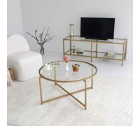 Skye Decor, Gold- Gold Sun S404NOS, Gold, Tables basses, 40x83x83 cm, 100% verre trempé