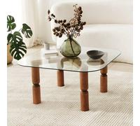Skye Decor, Kei - Walnut, table basse, noyer, 100 % verre trempé, 80 x 80 x 40 cm