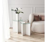 Skye Decor, Lily - White, table d'ensemble (2 pièces), blanc, 100 % verre trempé, 40 x 40 x 50 cm