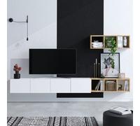 Skye Decor, Pıa, meuble TV, blanc, 100 % PANNEAUX DE MÉLAMINE RECOUVERTS, 215 x 32 x 25 cm