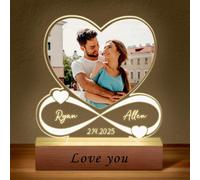 Skyeasure Cadre photo personnalisé avec photo, cadeau personnalisé, cadre photo lumineux, plaque photo en acrylique, cadre photo commémoratif en forme de cœur, cadeaux d'anniversaire pour femmes et