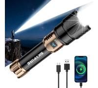 SKYFIRE Lampes de poche rechargeables haute luminosité, 10 000 super lumineuses, zoomables, 4 modes, étanche, lampe torche tactique LED pour le camping, les situations d'urgence en plein air et à la