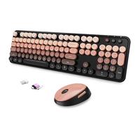 SkyGive Ensemble clavier et souris sans fil, clavier ergonomique de taille normale pour machine à écrire rétro, compatible avec Windows, PC, parfait pour la maison et le bureau (rouge urora)