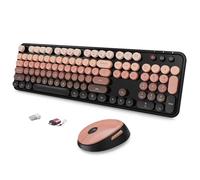 SkyGive Ensemble clavier et souris sans fil, clavier ergonomique pleine taille pour machine à écrire, clavier rétro rond, compatible avec Windows, PC, parfait pour la maison et le bureau (rouge urora)