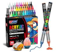 SKYGLORY Lot de 36 marqueurs créatifs acryliques à pointe pinceau pour peinture, cartes, bois, céramique, coloriage, pierre, toile, verre
