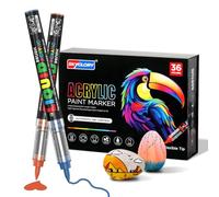 SKYGLORY Lot de 36 marqueurs pinceaux acryliques avec pointe pinceau flexible pour verre, pierre, tissu métallique