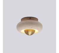 SKYGOO Plafonnier de ferme nordique en pierre naturelle, LED 10 W, travertin jaune, style vintage de ferme, lampe de plafond de style japonais Wabi-sabi, pour chambre à coucher, couloir, entrée, cuisi