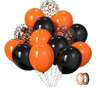 SKYIOL de 60 ballons noirs et orange en latex noir mat de 30 cm - Ballons à confettis mélangés pour Halloween, fêtes d'automne, Nouvel An, carnaval, anniversaire, fête