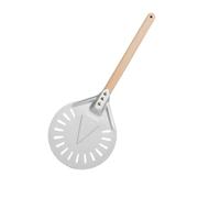 SkyjOy Pelle Pizza Pelle à Pizza Ronde et Courte avec Manche en Bois antidérapant, Pelle perforée Aluminium de 7, 8, 9 Pouces