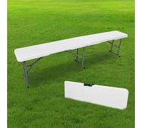 SKYLANTERN Banc Pliable Blanc 180cm - Pliant pour Table de Camping - Résistant Idéal pour Camping, Baptêmes, Mariages, Pique-Nique, Buffets et Grillades