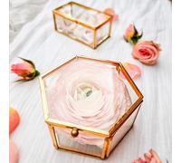 SKYLANTERN Boîte à Bague Mariage Hexagonale - Boite Alliance Mariage en Verre et Métal - Boîte à Bijoux Or - Boîte à Bague de Demande en Mariage, fiançailles
